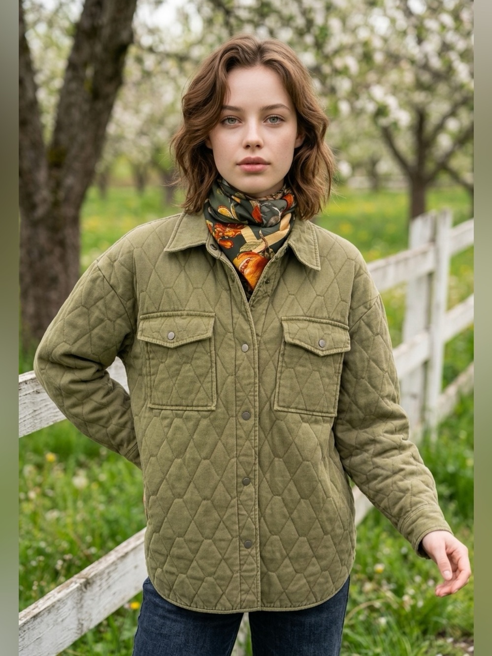 Quilted Olive Green Jacket - Women's Lightweight Coat